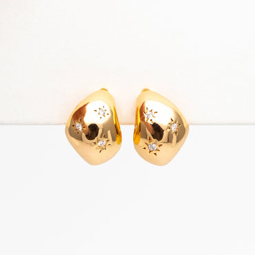 4pcs CZ Pave Gold Star Chunky Earrings, 18K Gold plated Brass, Hoop Stud Earrings (GB-4379)