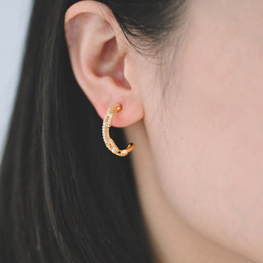 4pcs CZ Pave Gold Chain Earring, Curb Chain Earring, Geometric Hoop Stud Earring (GB-2426)