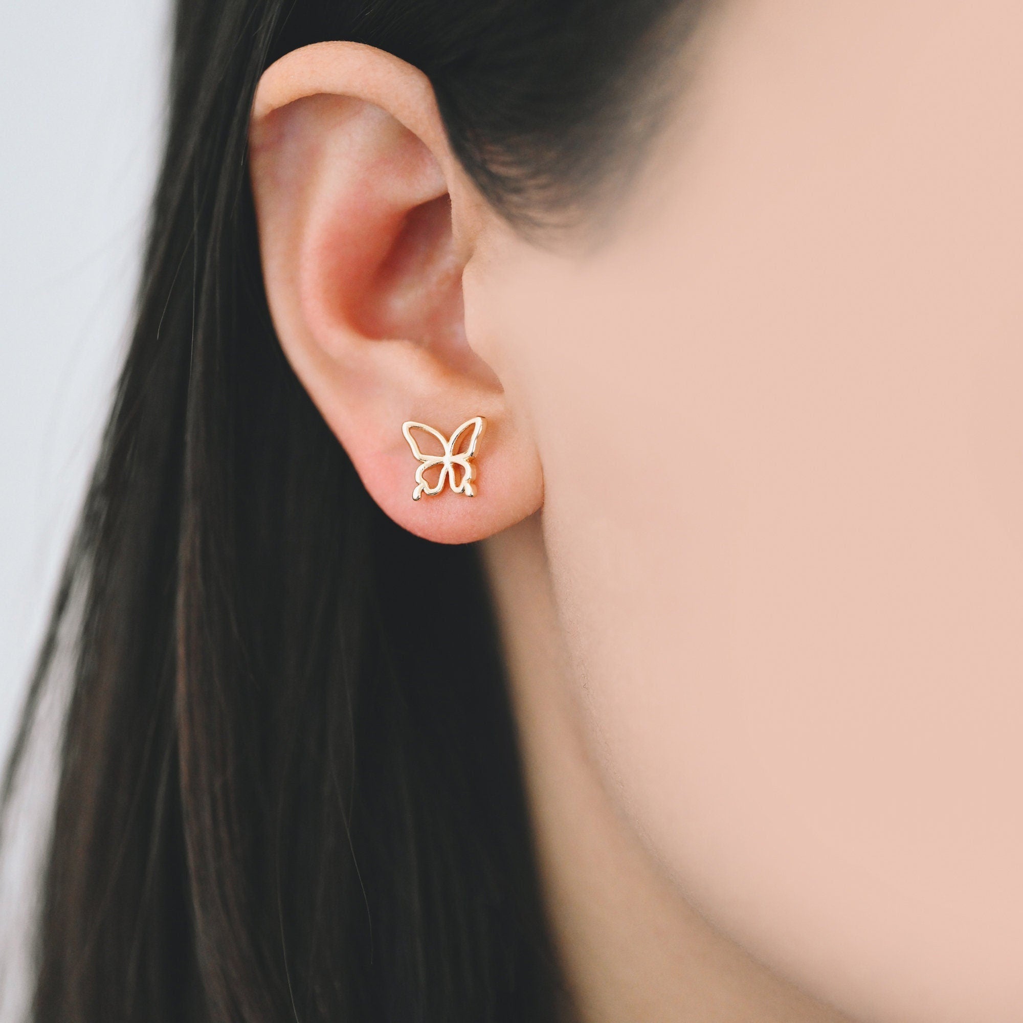 10pcs Gold/ Silver Butterfly Earrings, Gold/ Rhodium plated Brass, Dianty Butterfly Ear Studs, Jewelry Supplies (GB-4323)