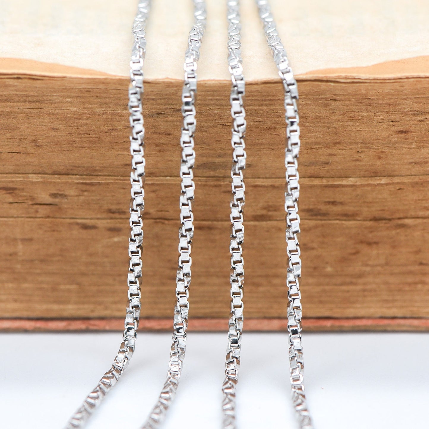 Gold/ Silver Tone Twisted Box Chains 1.8mm, Gold/ Rhodium plated Brass Box Chain Wholesale (#LK-234)/ 1 Meter=3.3 ft