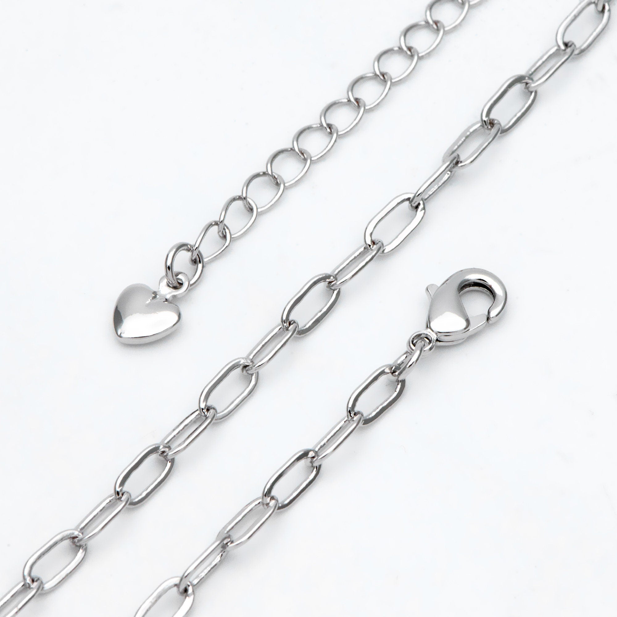 Gold/ Silver tone Paperclip Chains 3mm, Finished Necklace with Extender Chain, Ready to Wear, 16-18 Inch Adjustable (#LK-467)