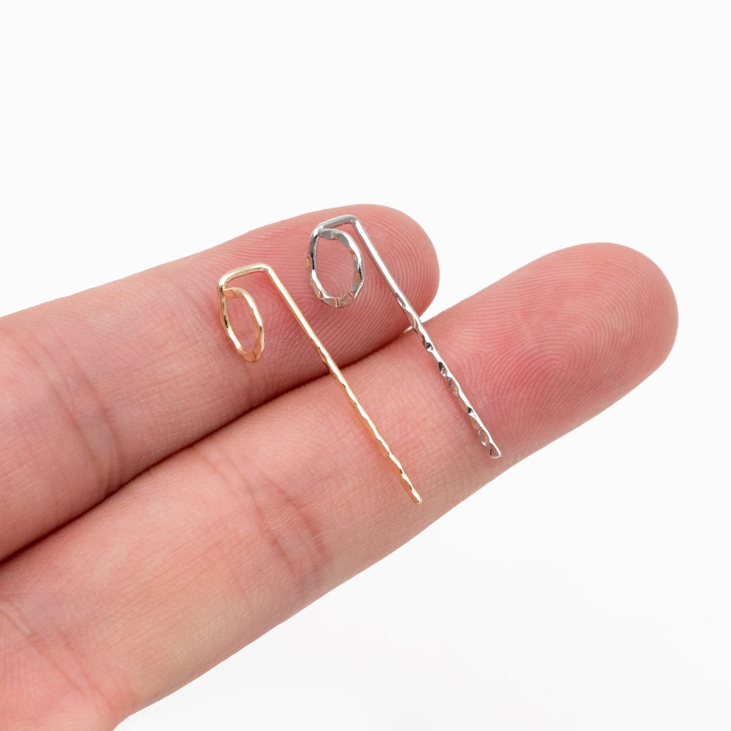 10pcs Gold/ Silver Hammered Hoop Ear Hooks, Gold/ Rhodium plated Brass, Minimalist Round Earrings (GB-4431)