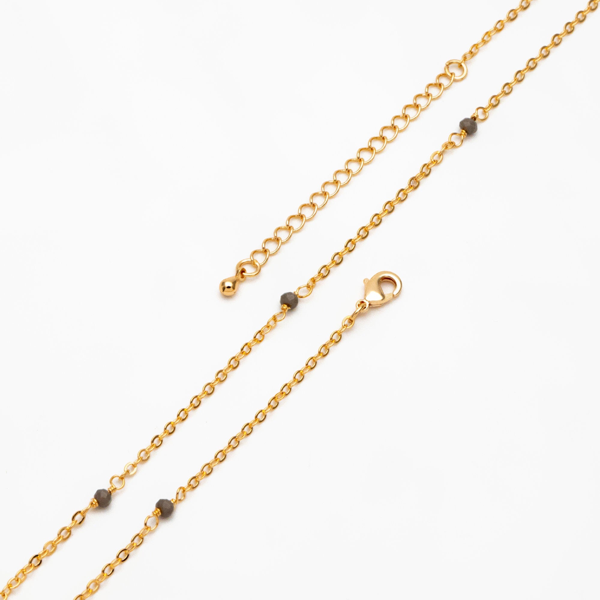 Black/ Grey/ White Crystal Bead Chains, Finished Bracelet/ Anklet/ Necklace with Extender Chain, Gold plated Brass, Ready to Wear (#LK-145)