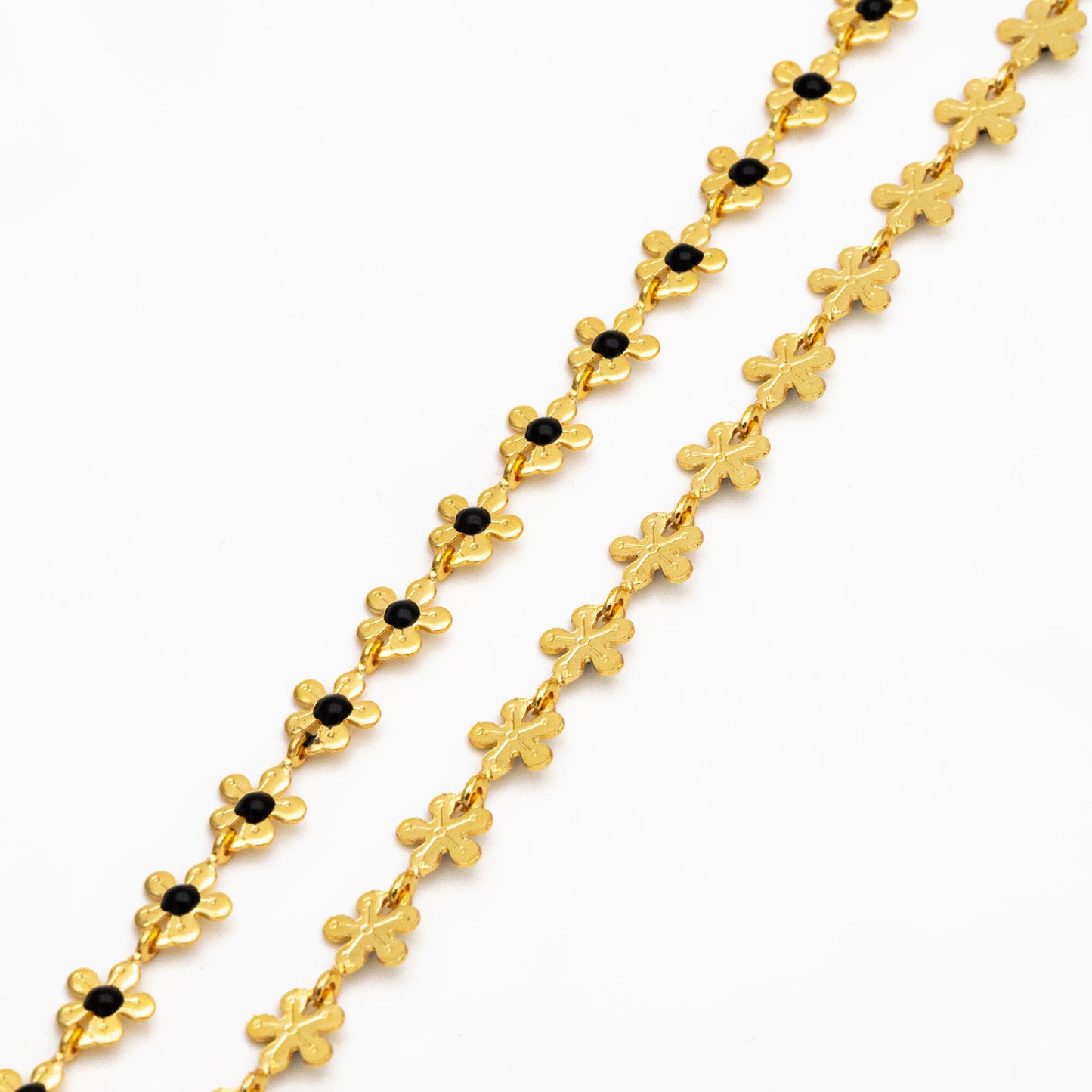 Enamel White/ Black Flower Chain, Gold Plated Brass Designer Chain 6mm, Floral Link Chain Findings (#LK-616)/ 1 Meter=3.3ft
