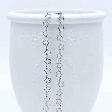Gold/ Silver Tone Star Chain 5mm, Gold/ Rhodium plated Brass, Star Link Chains Wholesale (#LK-210)/ 1 Meter=3.3 ft