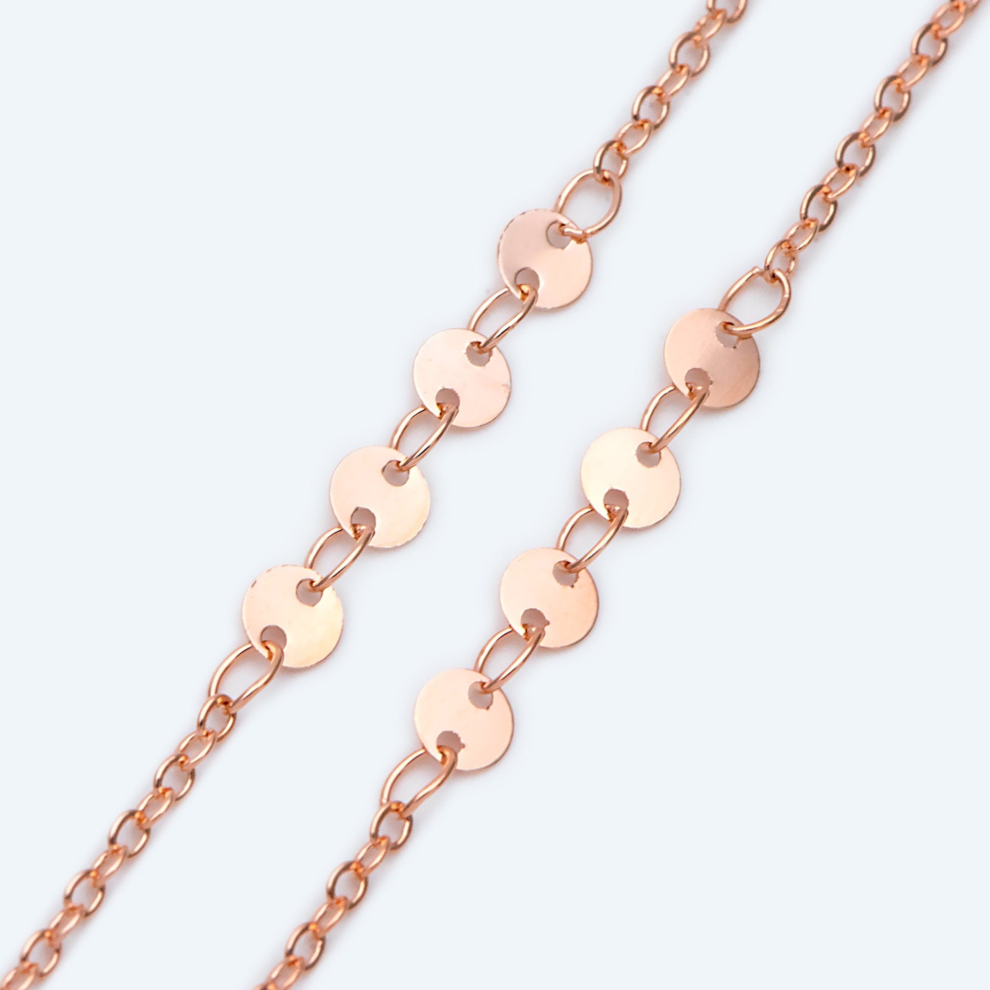 Gold/ Silver/ Rose Gold Cable Chain with Round Disc 4mm, Disk Beaded Chain, Geometric Jewelry Chain (#LK-190)/ 1 Meter=3.3 ft