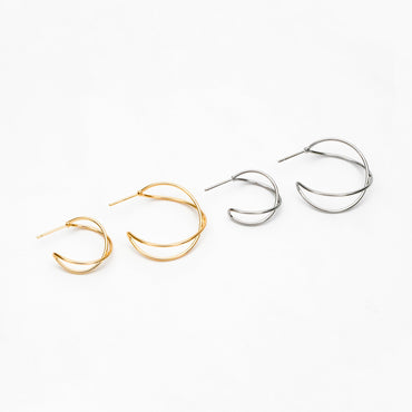 10pcs Geometric Circle Stud Earring, Gold/ Rhodium plated Brass Ear Wire Posts, Circle Size 16/24mm (GB-514)