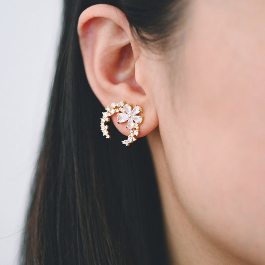 4pcs CZ Pave Garland Ear Posts, 18K Gold plated Brass, Flower Circle Stud Earrings (#GB-2130)