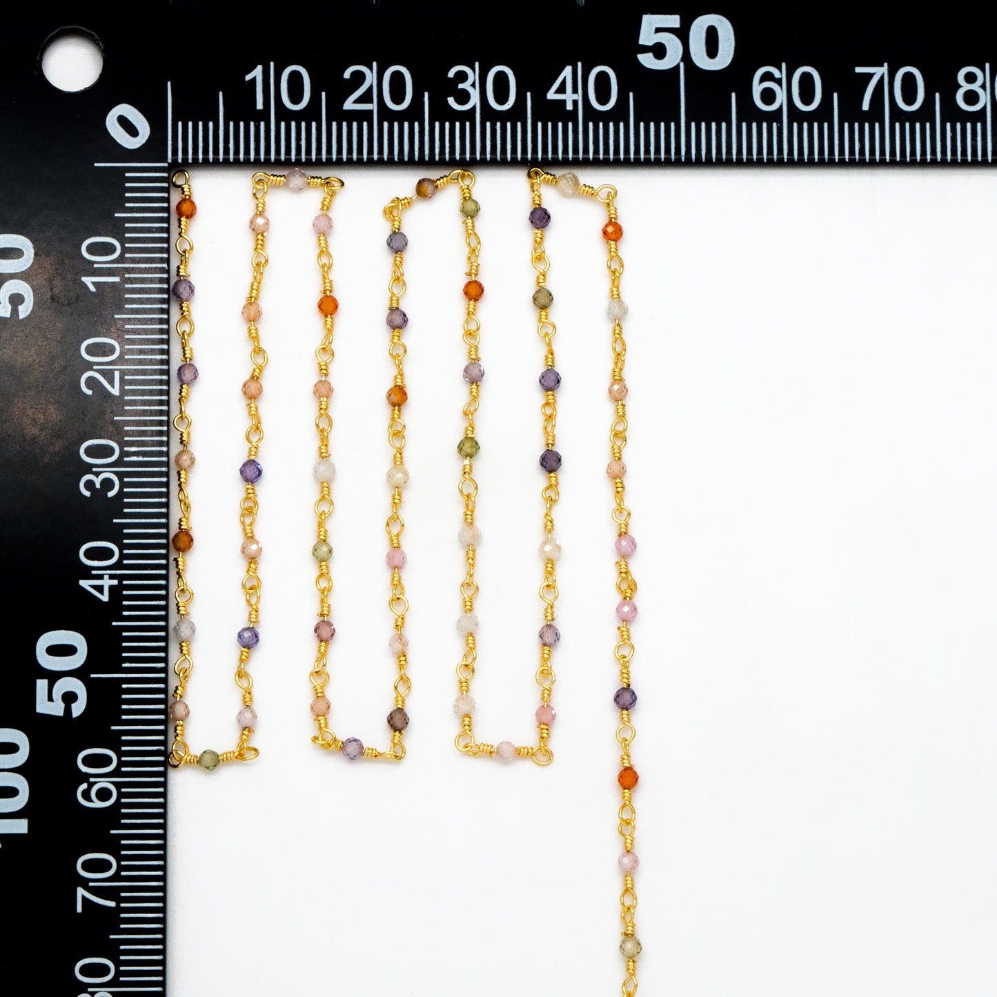 Gemstone CZ Beaded Rosary Chain, Cubic Zirconia Chains, 18K Gold plated on Brass, Mix Color Chain (#LK-608)/ 1 Meter=3.3ft