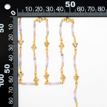 18K Gold plated Beaded Chain, CZ pave Triangle Chain (#LK-610)/ 1 Meter=3.3 ft
