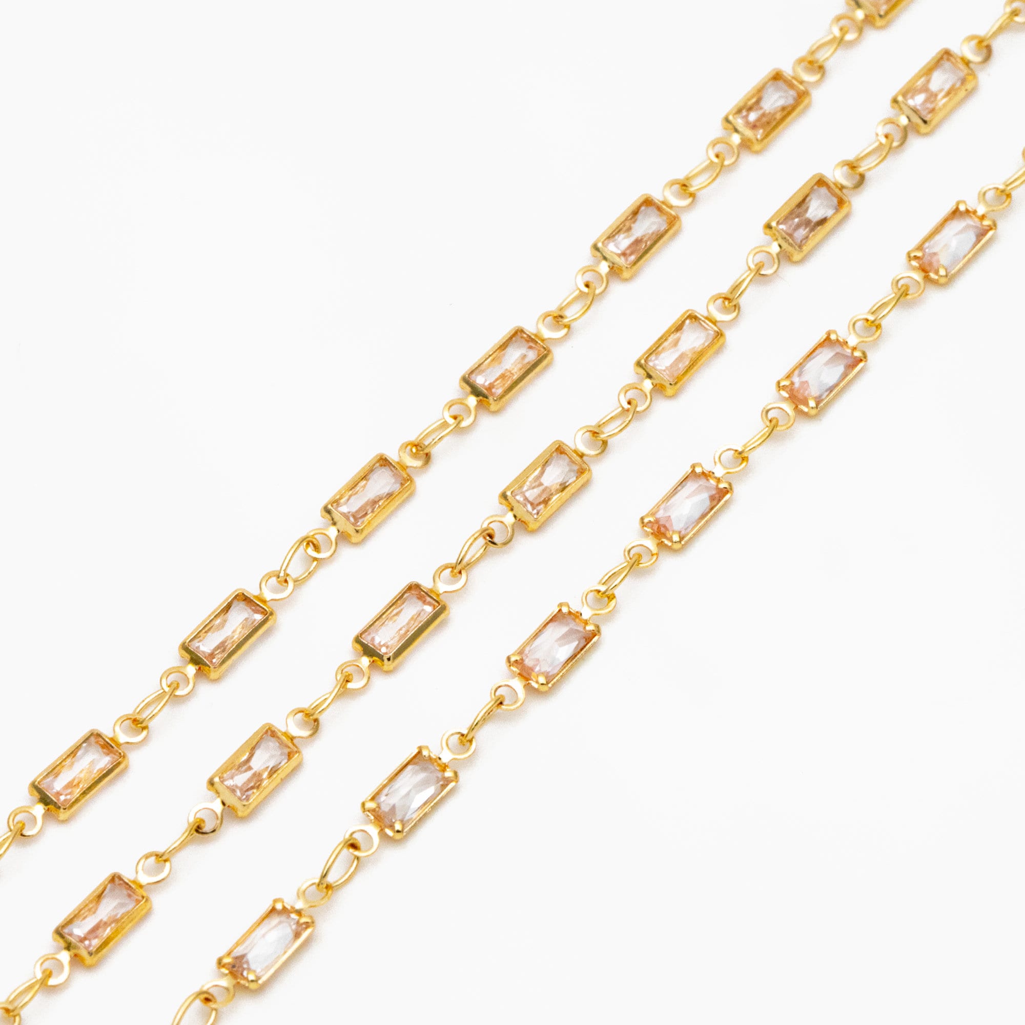 Cubic Zirconia Chain, Rectangle Shape Gold Chain, For Jewelry Making (#LK-613)/ 1 Meter=3.3 ft