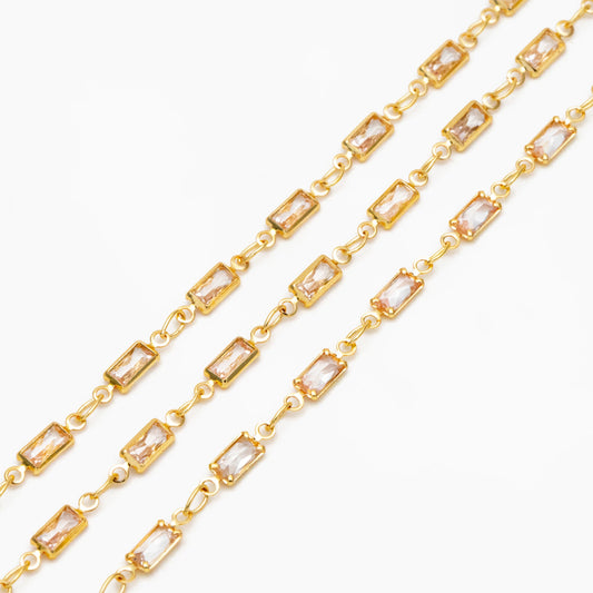 Cubic Zirconia Chain, Rectangle Shape Gold Chain, For Jewelry Making (#LK-613)/ 1 Meter=3.3 ft