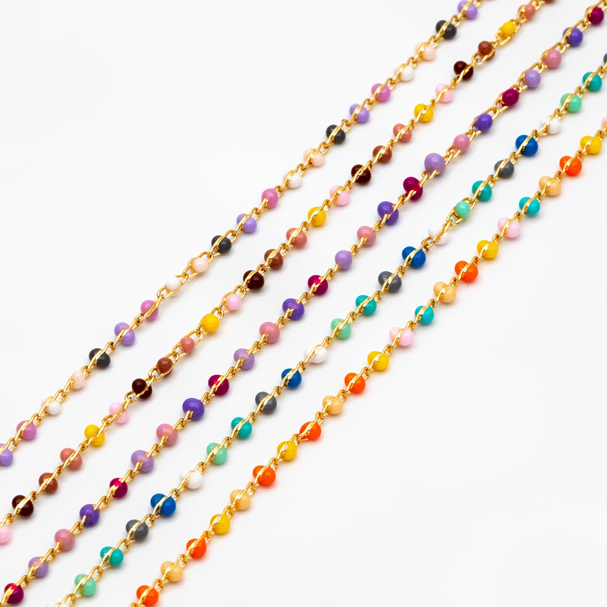 Mix Color Enamel Bead Chains 1.8mm, 18K Gold plated Brass, Quality Bead Chain Wholesale (#LK-615)/ 1 Meter=3.3ft
