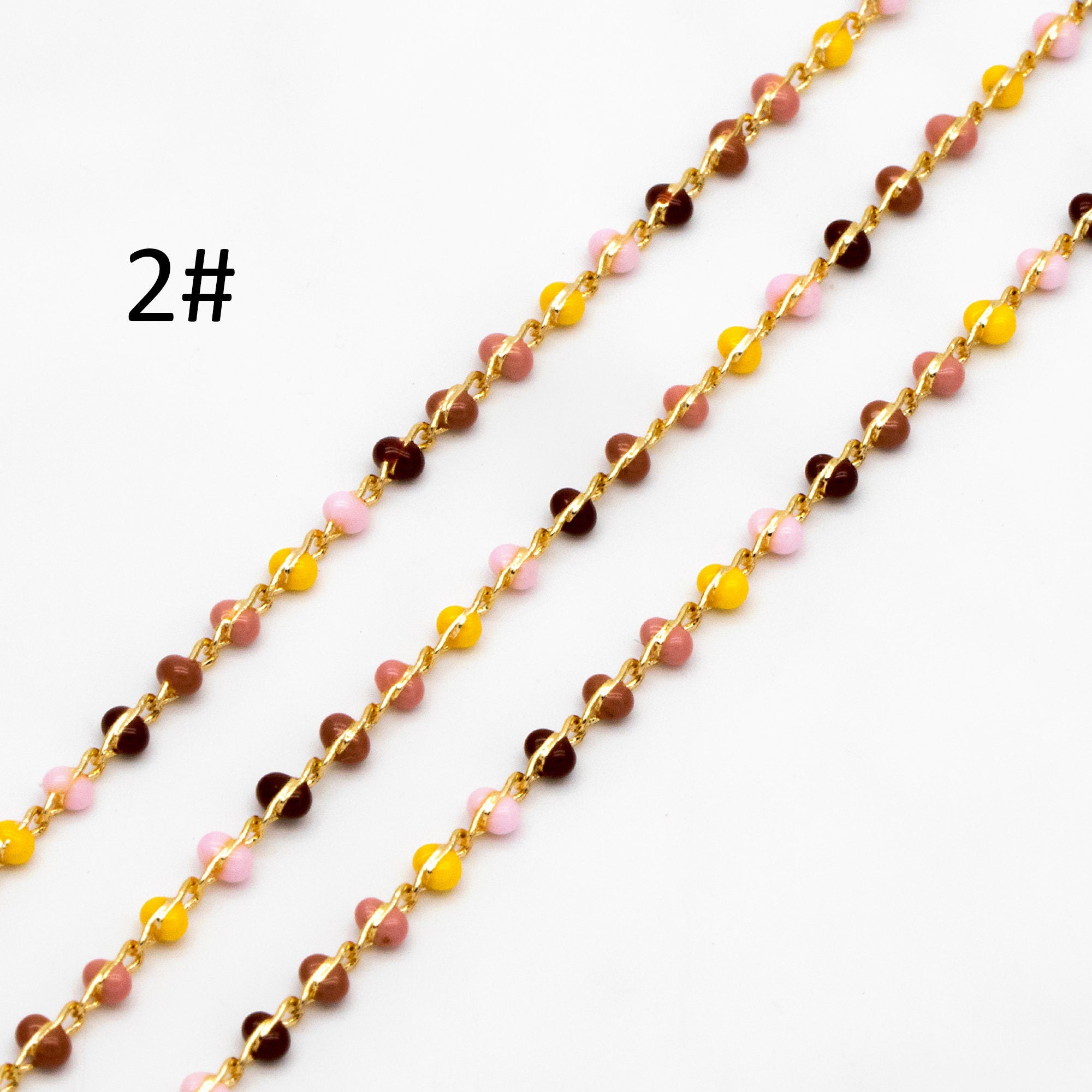 Mix Color Enamel Bead Chains 1.8mm, 18K Gold plated Brass, Quality Bead Chain Wholesale (#LK-615)/ 1 Meter=3.3ft
