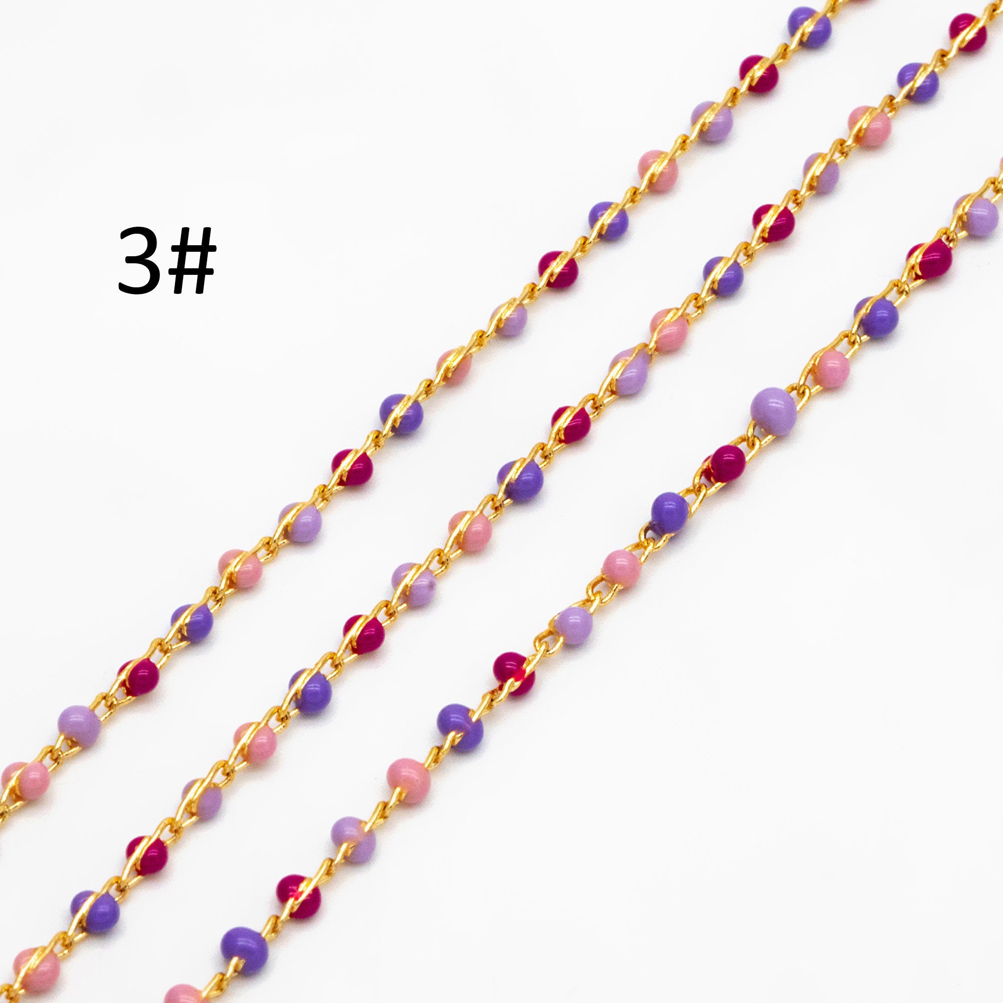 Mix Color Enamel Bead Chains 1.8mm, 18K Gold plated Brass, Quality Bead Chain Wholesale (#LK-615)/ 1 Meter=3.3ft