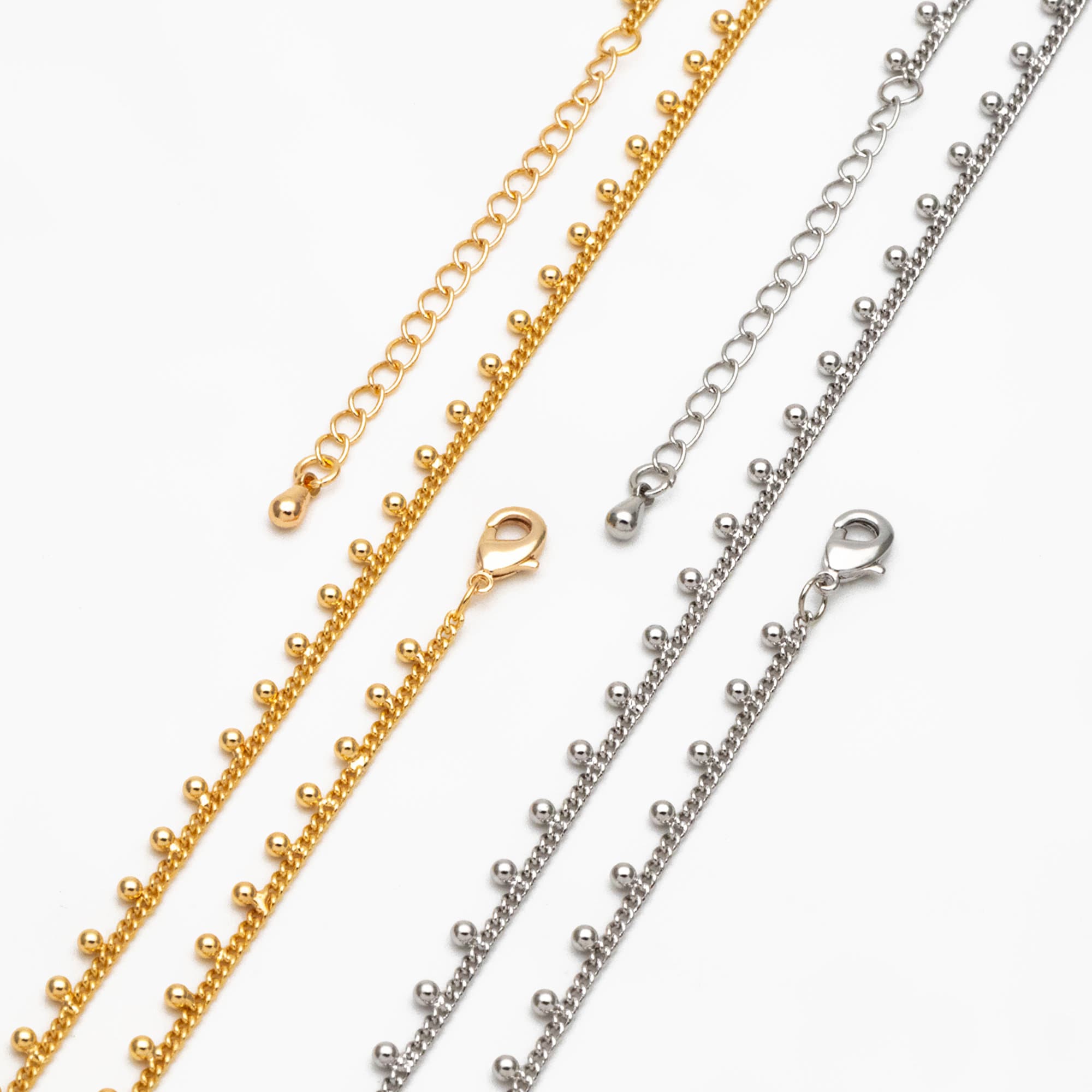 Gold/ Silver Tone Beaded Chain, Gold/ Rhodium plated Brass, Finished Bracelet/ Anklet/ Necklace with Extender Chain, Ready to Wear (#LK-253)