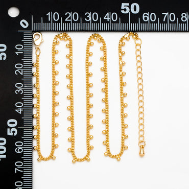 Gold/ Silver Tone Beaded Chain, Gold/ Rhodium plated Brass, Finished Bracelet/ Anklet/ Necklace with Extender Chain, Ready to Wear (#LK-253)