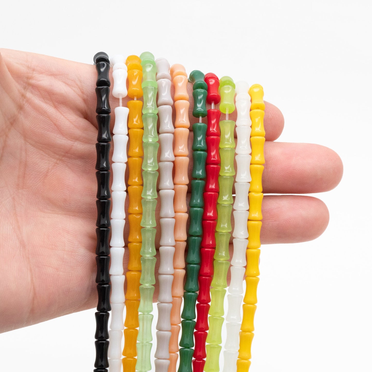 48pcs Smooth Tube Glass beads 4x8mm, Bamboo Shaped Crystal Beads, Multi Colors (GM-049)