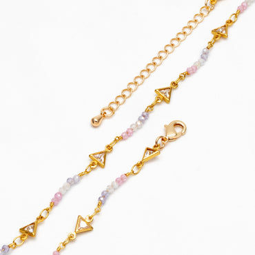 Gold Triangle Connector With CZ Bead Chain, Finished Bracelet/ Anklet/ Necklace with Extender Chain, Ready to Wear (#LK-610)