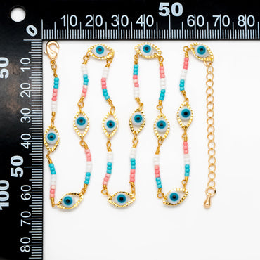 Gold Evil Eye Chain with Seed Beads, Finished Bracelet/ Anklet/ Necklace with Adjustable Extender Chain, Ready to Wear (#LK-611)
