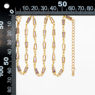 Gold Lavender Trapezium Cubic Zirconia Chain, Finished Bracelet/ Anklet/ Necklace with Extender Chain, Ready to Wear (#LK-614)