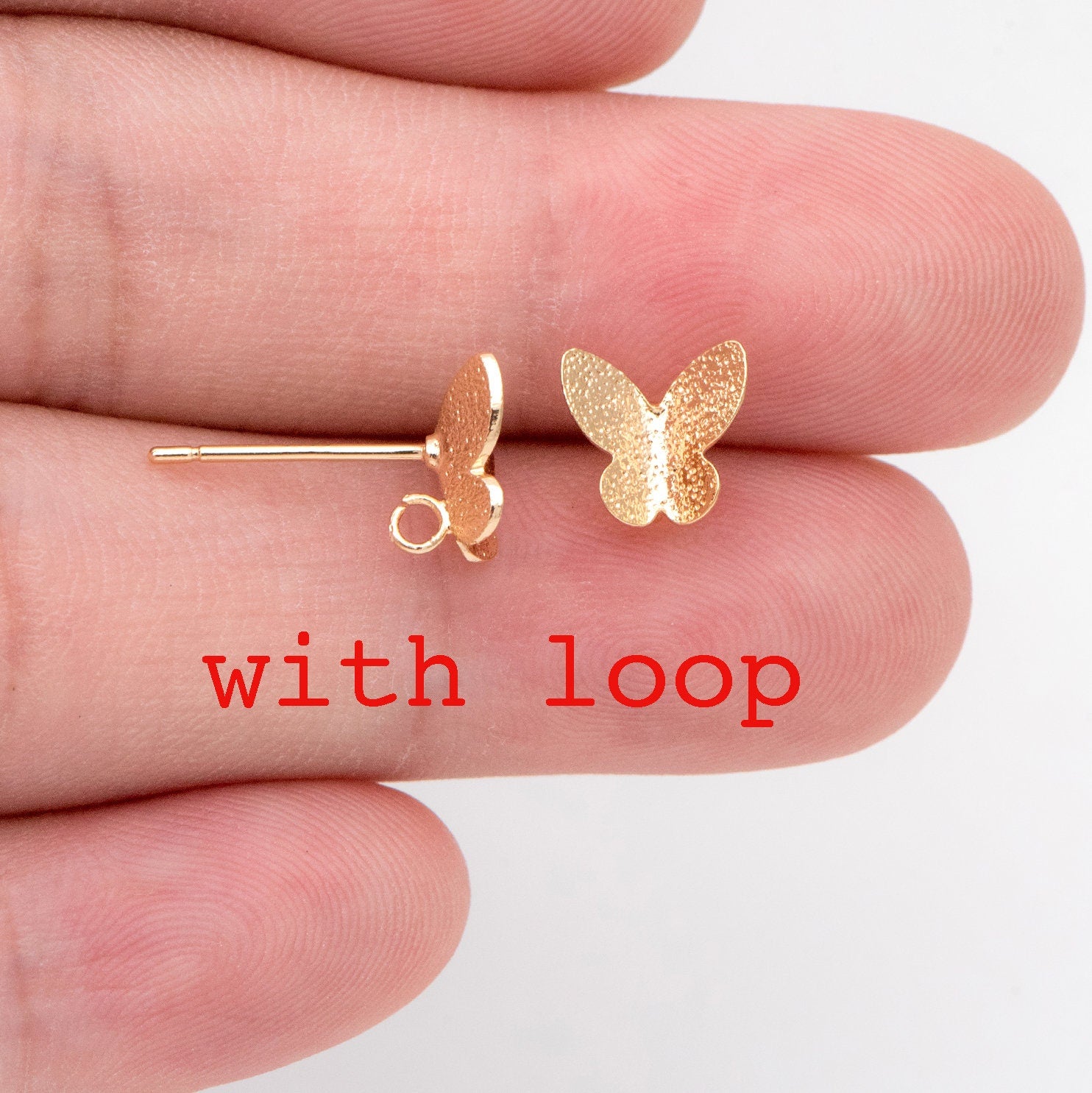 10pcs Gold Butterfly Stud Earring with Loop, DIY Earring Components, Jewelry Making Supplies (GB-3201)