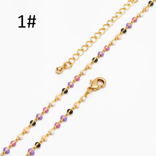 Mix Color Enamel Bead Chains 1.8mm, Finished Bracelet/ Anklet/ Necklace with Extender Chain, Gold plated Brass, Ready to Wear (#LK-615)