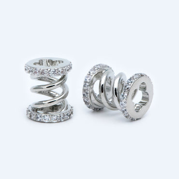 4pcs CZ Pave Tubular Charms: Gold/ Rhodium Plated Brass Pendants (GB-1412-1)