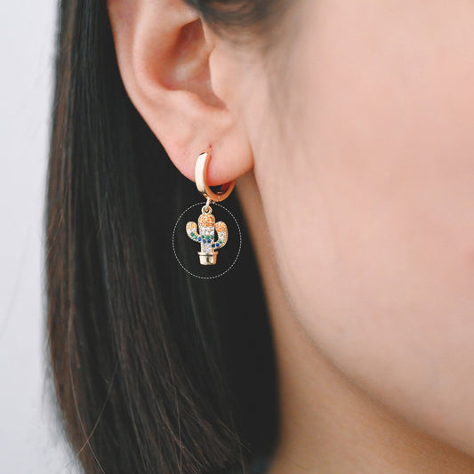 4pcs CZ Pave Cactus Charm 14x10mm, Cubic Zirconia Pave Cactus Pendant, 18K Gold plated Necklace and Earring Charms (GB-2315)