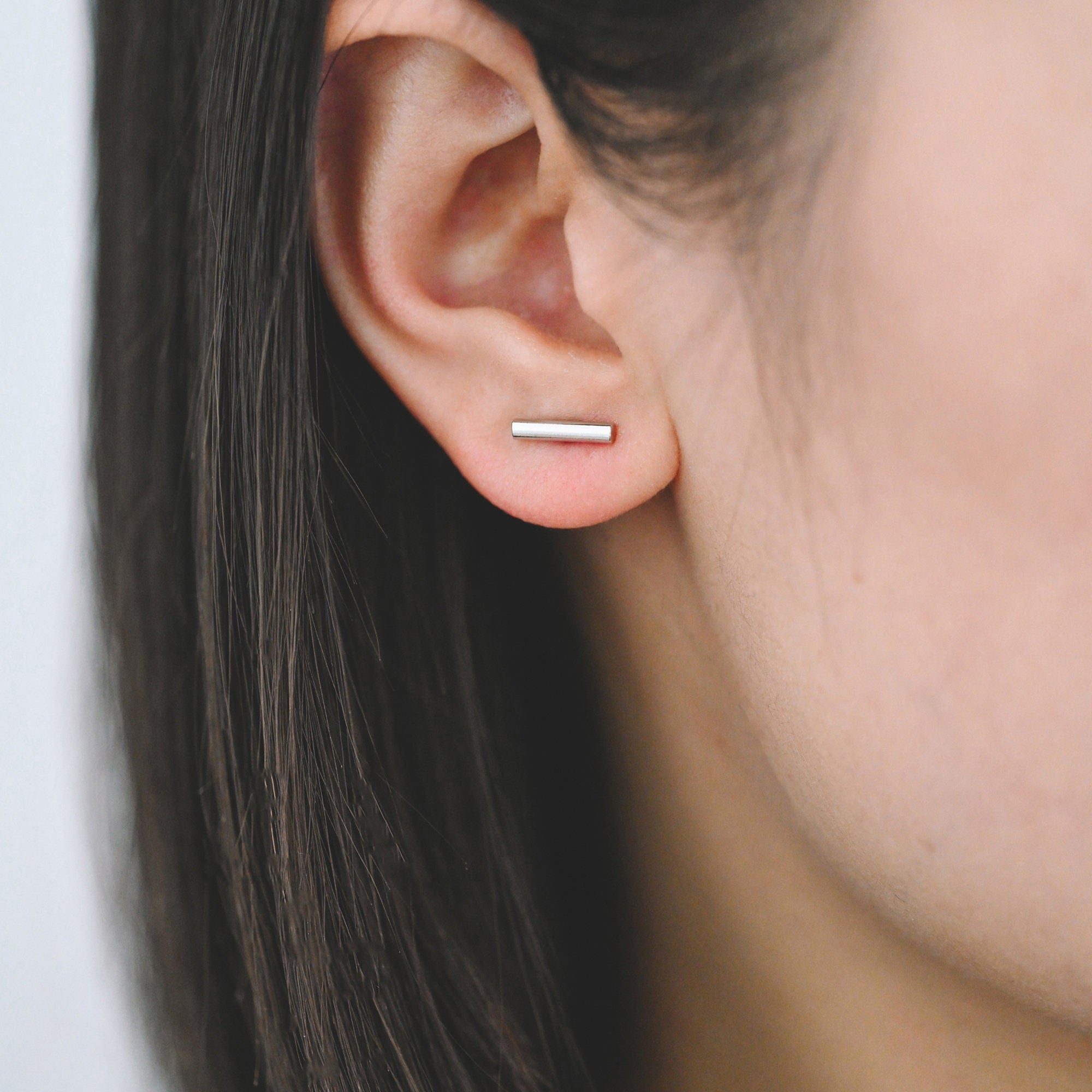 10pcs Gold/ Silver Tone Bar Ear Studs, Gold/ Rhodium plated Brass Stick Earrings (#GB-2369)