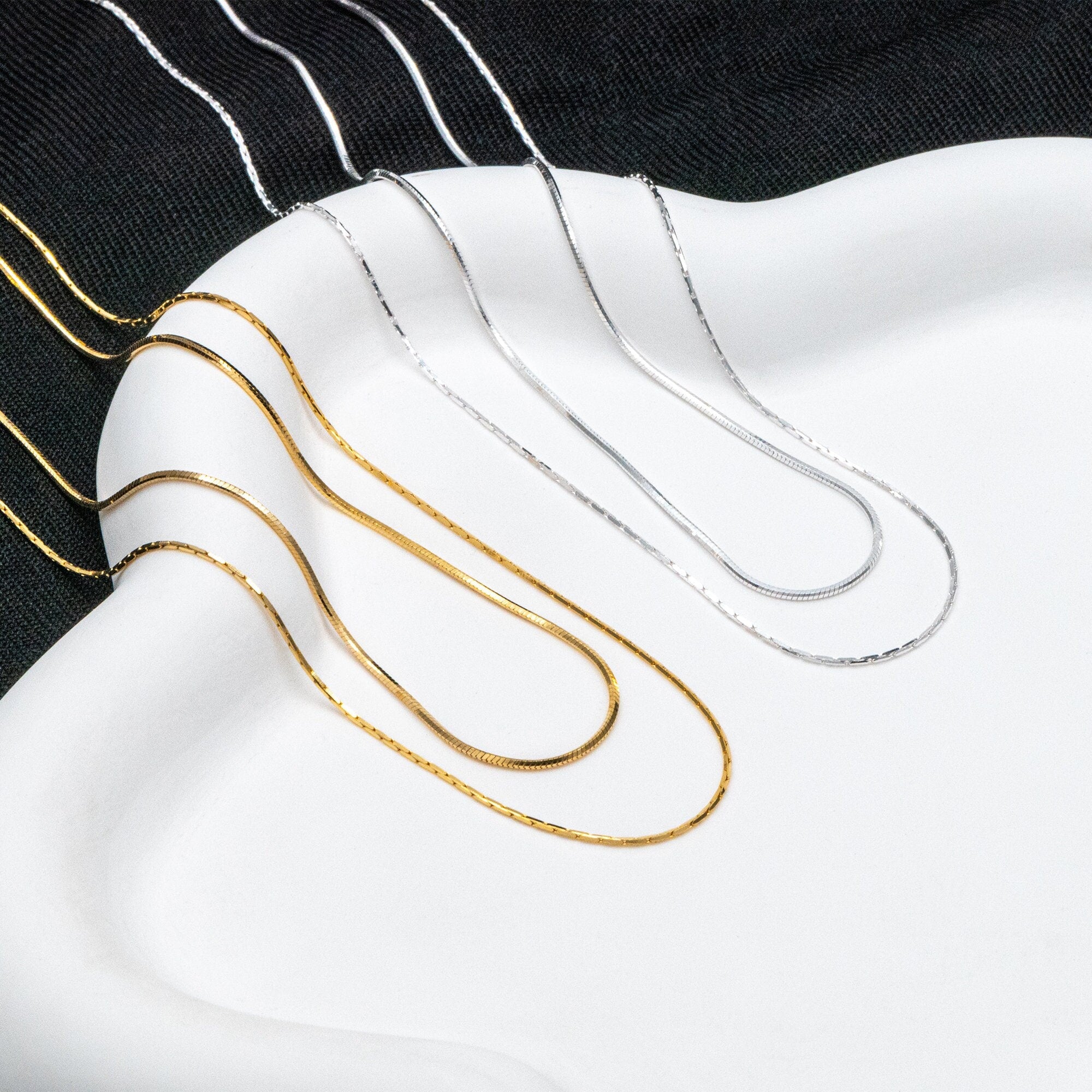 Sterling Silver Double Layer Necklace, Dainty Snake Chain Necklace, Gold/ Silver, Ready to Wear (CY-040)