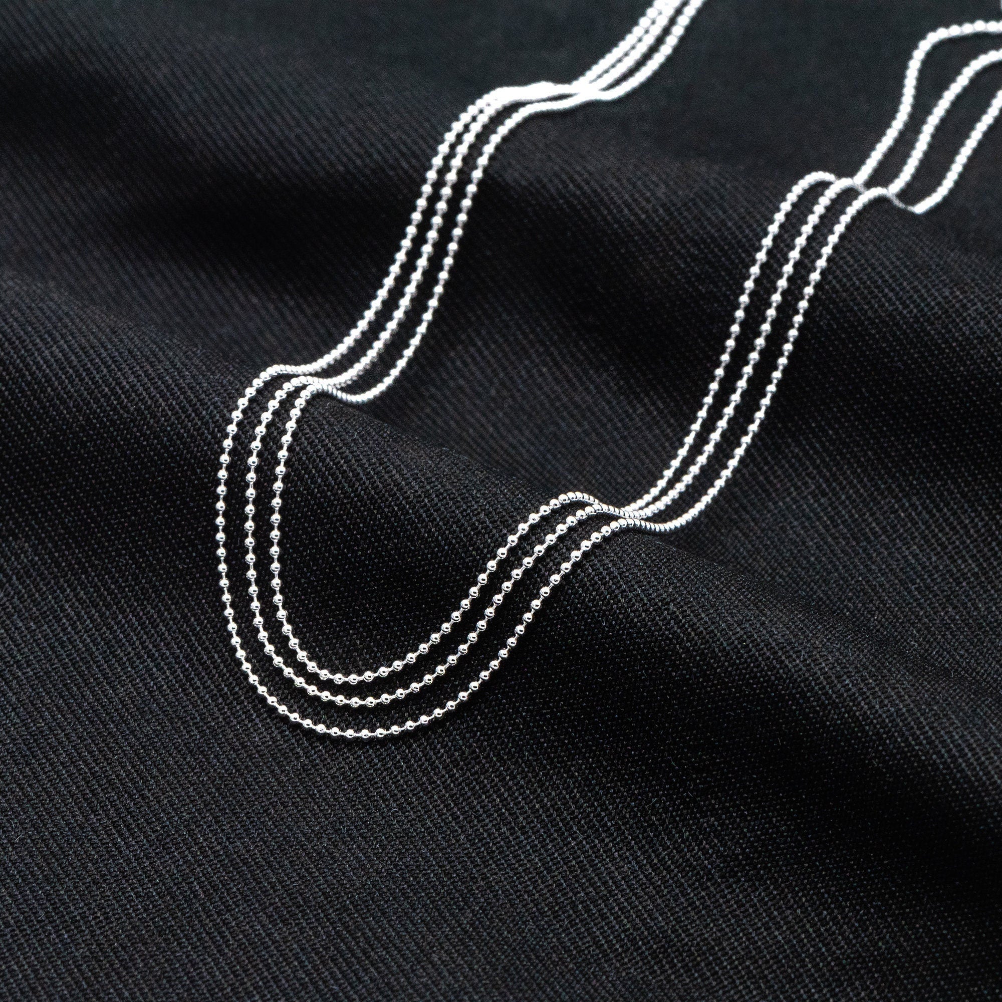 Sterling Silver Triple Strand Chain Necklace, Dainty Silver Beaded Chain 1mm, Ready to Wear, 16-18 inch Adjustable (CY-042)