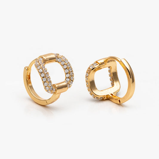 4pcs CZ Pave Gold Hoop Earrings, 14mm, Gold plated Brass, Dainty Huggie Earrings, Minimalist Earrings (GB-3894-B)