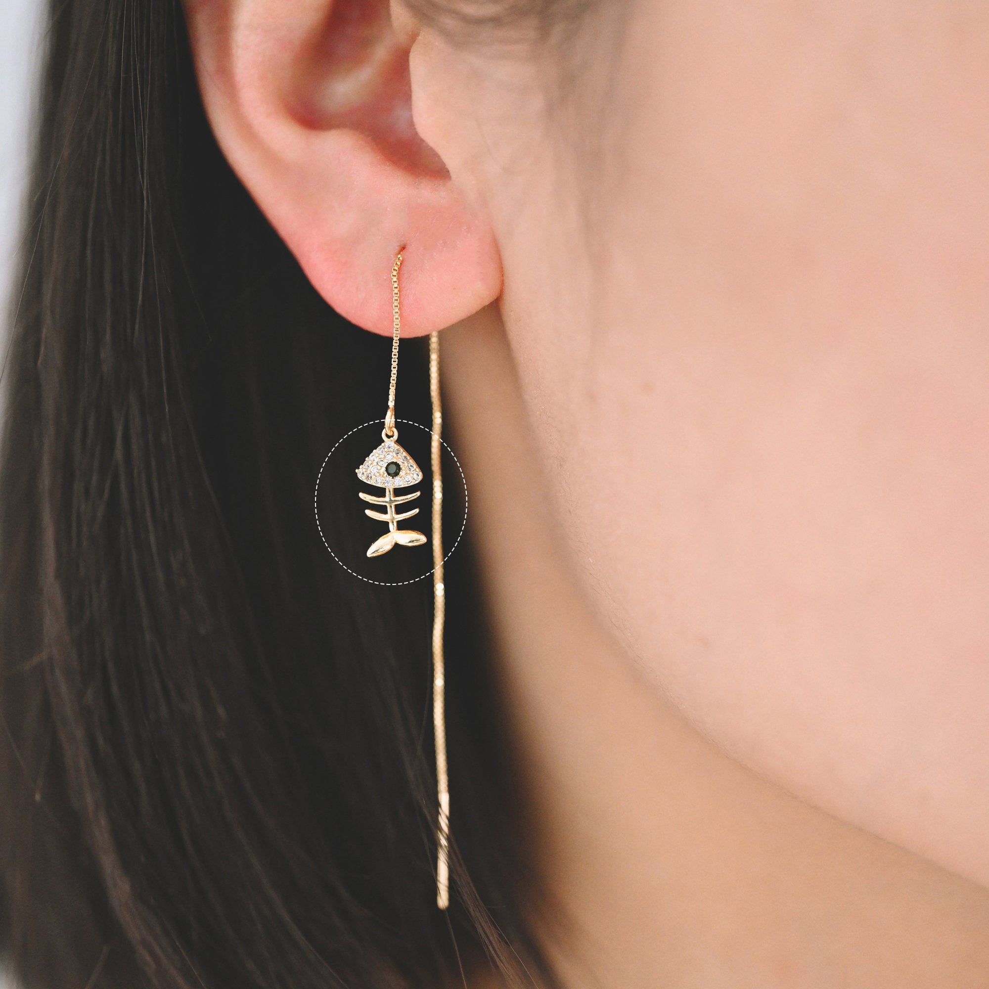 4pcs CZ Pave Gold Fishbone Charm, CZ Fishbone Pendant, Skeleton Pendant (GB-2936-A)