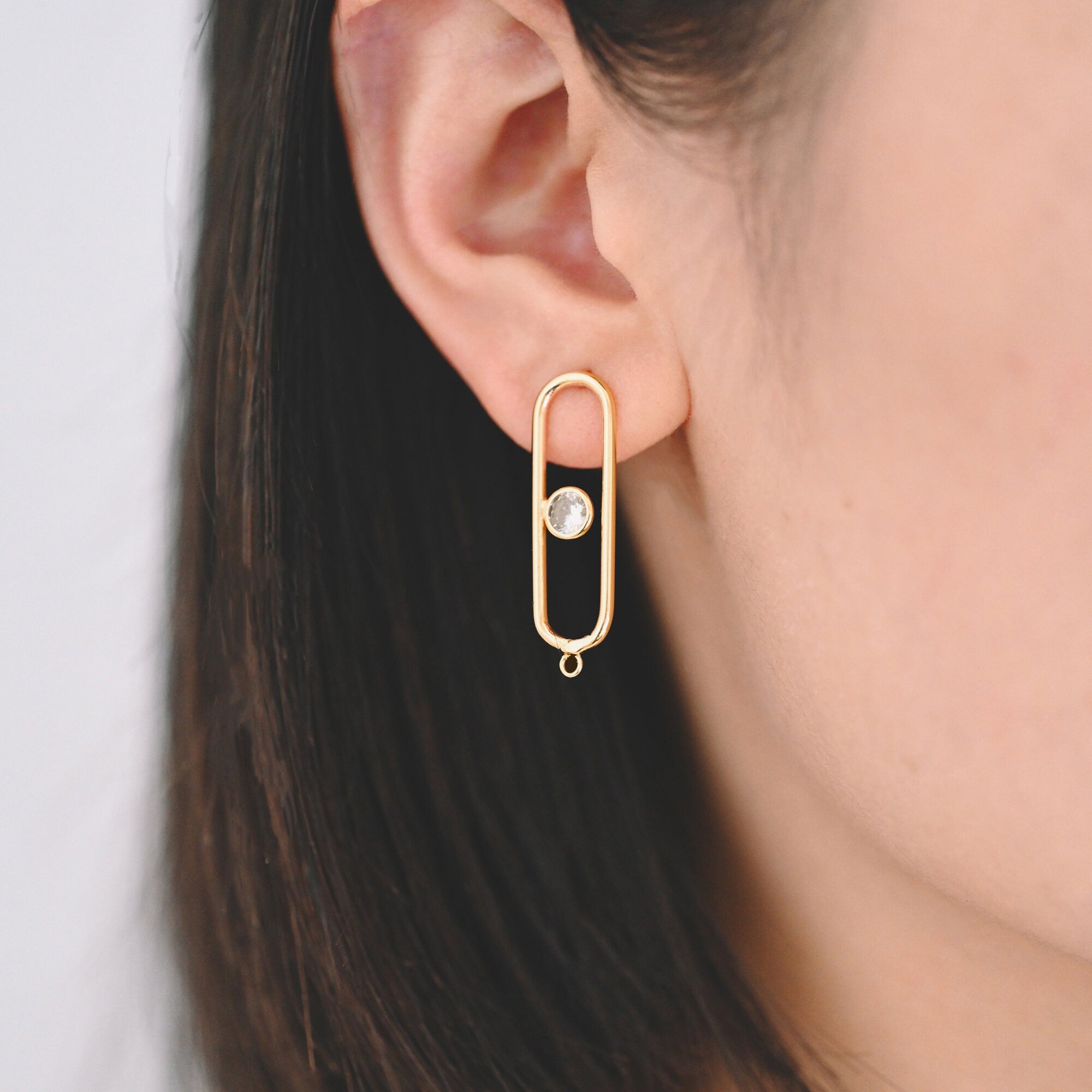 4pcs CZ pave Gold Oval Ear Posts, Geometric Stud Earring, Jewelry Supply (GB-2397)