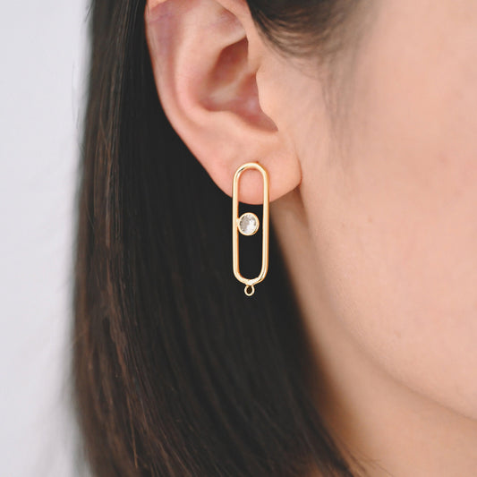 4pcs CZ pave Gold Oval Ear Posts, Geometric Stud Earring, Jewelry Supply (GB-2397)