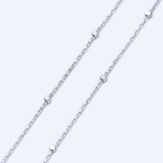 Gold/ Silver Tone Cube Beaded Chains, 0.8mm Cable Chain with 1.3mm Cube Beads, Thin Craft Jewelry Chain (#LK-196)/ 1 Meter=3.3 ft