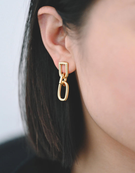 4pcs Long Link Chain Earrings, Thick Chain Earrings, Gold Chunky Chain Link Earrings, Gold Drop Earrings, Long Dangle Earring (GB-2777)