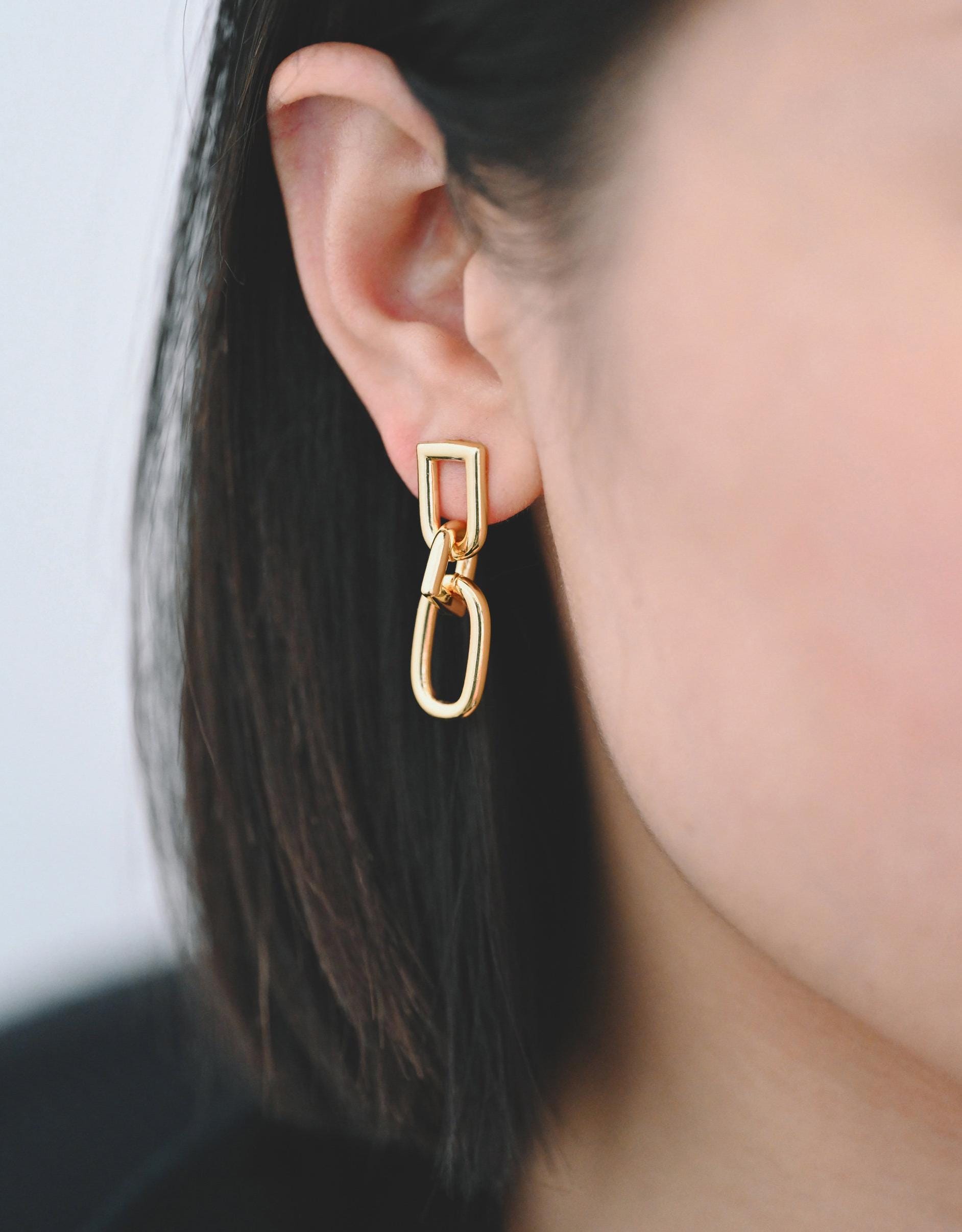 4pcs Long Link Chain Earrings, Thick Chain Earrings, Gold Chunky Chain Link Earrings, Gold Drop Earrings, Long Dangle Earring (GB-2777)