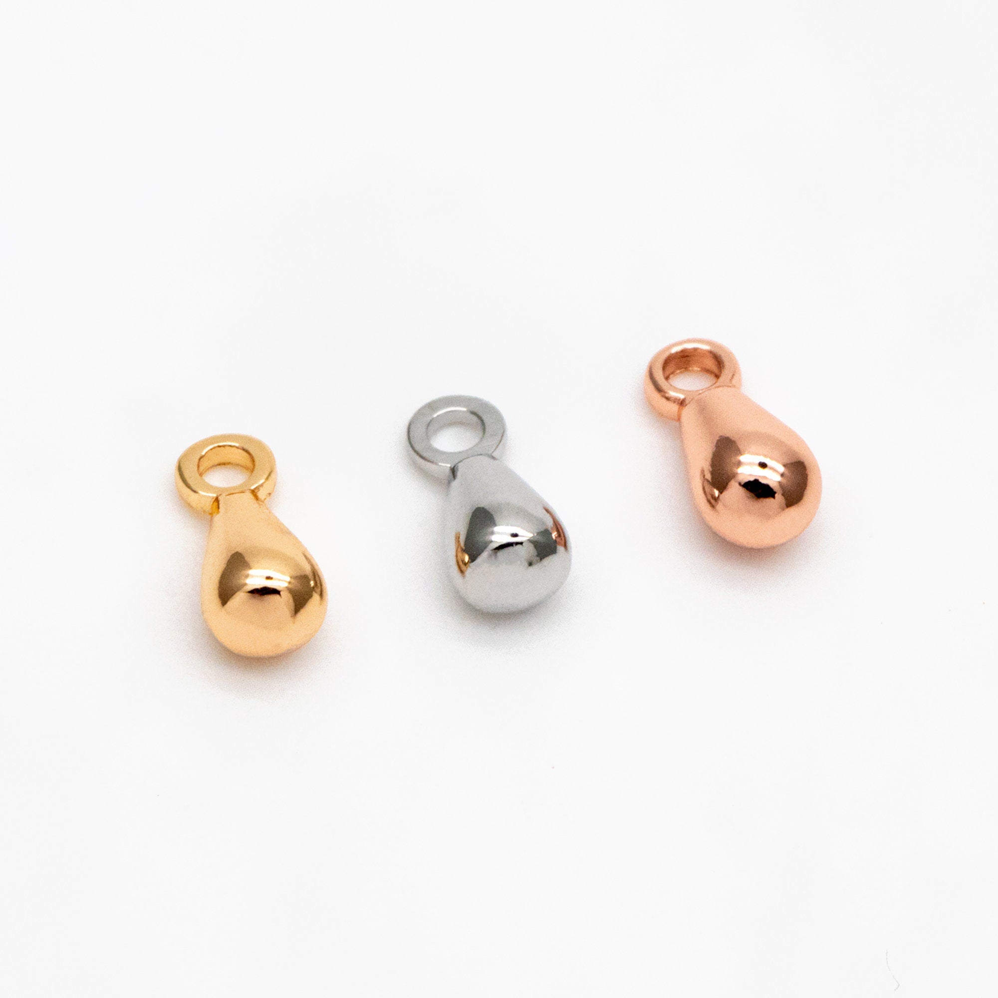 20pcs Gold/ Silver/ Rose Gold Teardrop Charms, Tiny Bracelet End Drop, Water Drop Extender Chain Ends (GB-208)