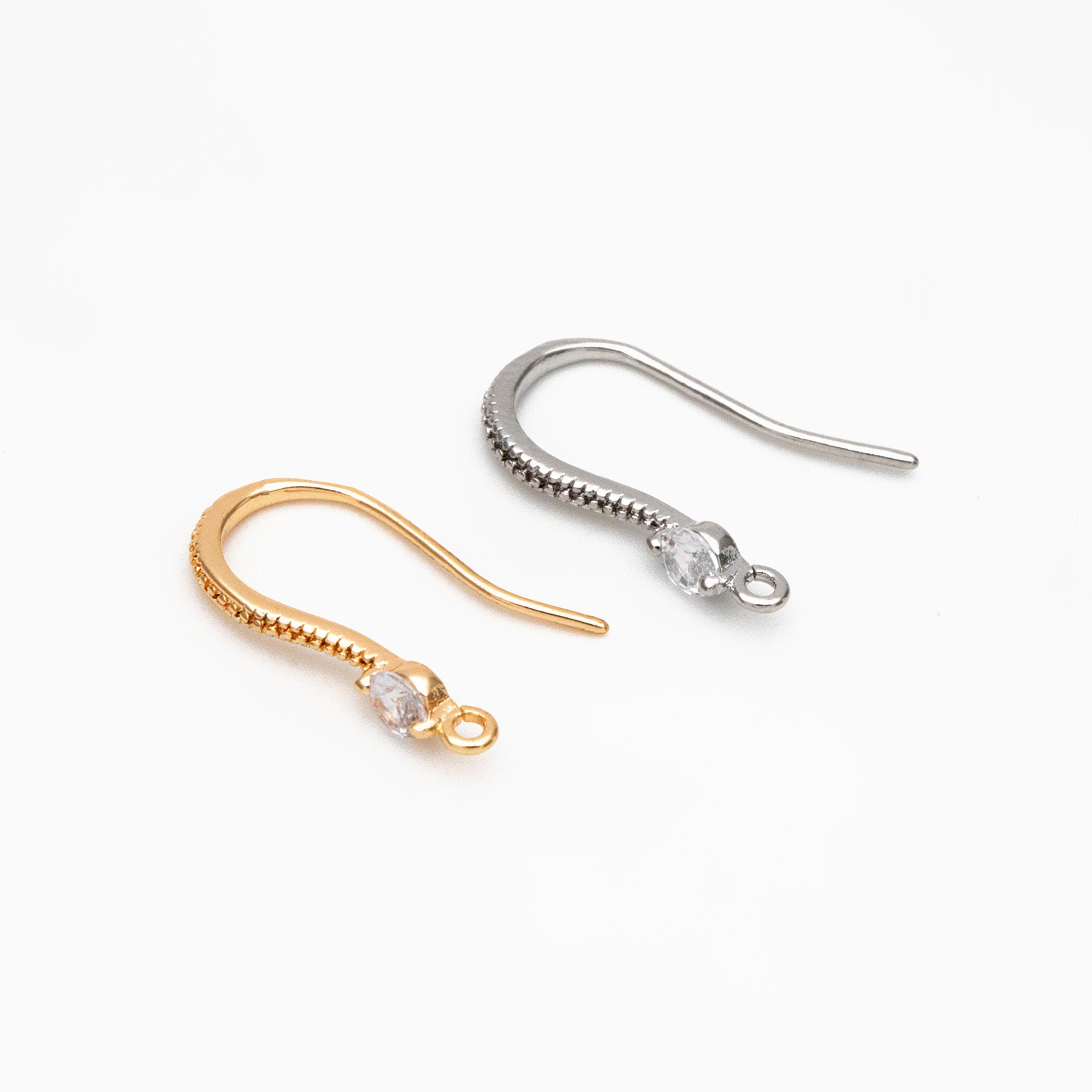 10pcs CZ Pave Gold/ Silver Earring Hooks, 18K Gold/ Rhodium Plated Brass Earwires, Jewelry Supplies Wholesale (GB-226)