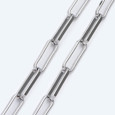 Gold/ Silver Long Oval Chains, Link Size 14.5x4.5mm, 18K Gold/ Rhodium plated Brass, Quality Craft Jewelry Supplies(#LK-475)/ 1 Meter=3.3 ft