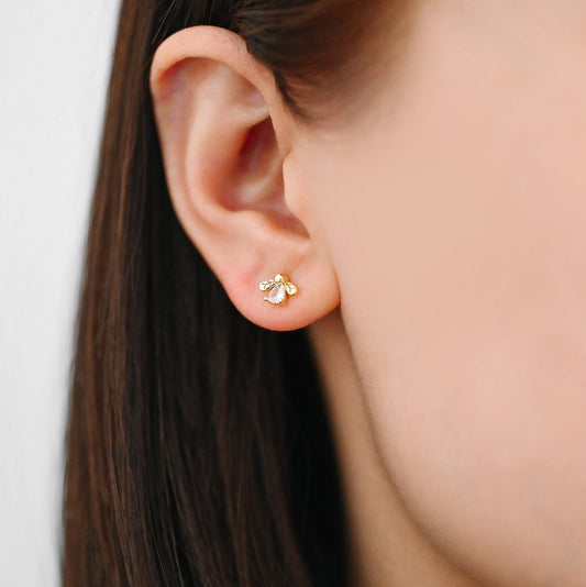 10pcs CZ Pave Gold Bee Earring Posts, Gold Plated Brass, Jewelry Supplies (GB-3896-B)