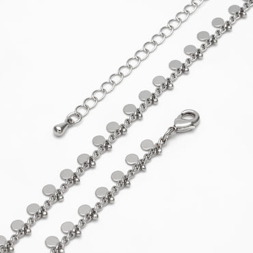 Gold/ Silver Disc Chain Bracelet/ Anklet/ Necklace, Gold/ Rhodium plated Brass, 16-18 inch with Extender Adjustable, Ready to Wear (#LK-431)