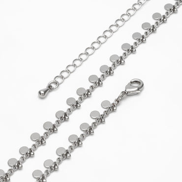 Gold/ Silver Disc Chain Bracelet/ Anklet/ Necklace, Gold/ Rhodium plated Brass, 16-18 inch with Extender Adjustable, Ready to Wear (#LK-431)