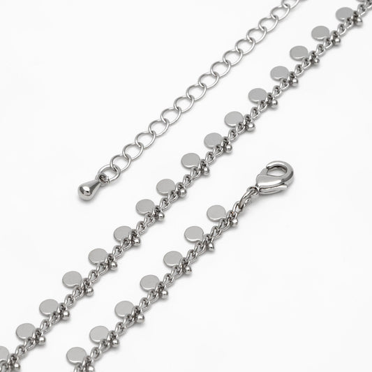 Gold/ Silver Disc Chain Bracelet/ Anklet/ Necklace, Gold/ Rhodium plated Brass, 16-18 inch with Extender Adjustable, Ready to Wear (#LK-431)