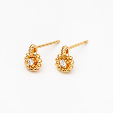 10pcs CZ Pave Round Earrings, Gold Plated Brass Dainty Stud Earrings (GB-4451)