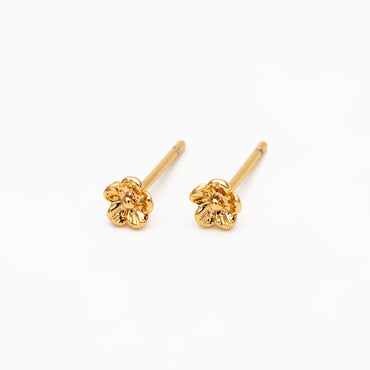 10pcs Gold Flower Earrings 4mm, 18K Gold Plated Brass, Floral Earring Studs (GB-4456)