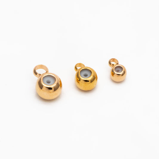 20pcs Gold/ Silver Rondelle Rubber Stopper Beads with Loop, Gold/ Rhodium plated Brass Charm Holder Connector, 3/ 4/ 5mm (GB-248)
