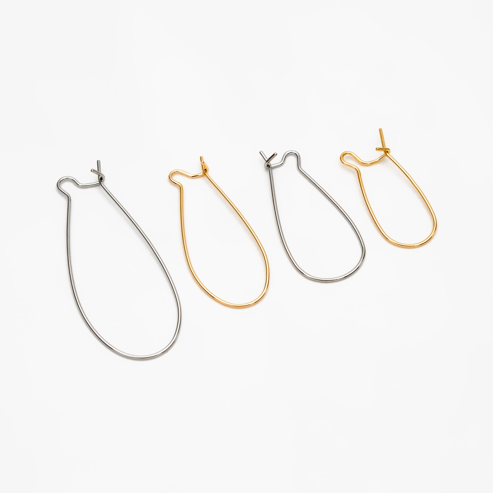 20pcs Gold/ Silver tone Kidney Ear Wires, 18K Gold/ Rhodium plated Brass Hoop Earrings 25/ 30/ 36/ 45mm (GB-253)